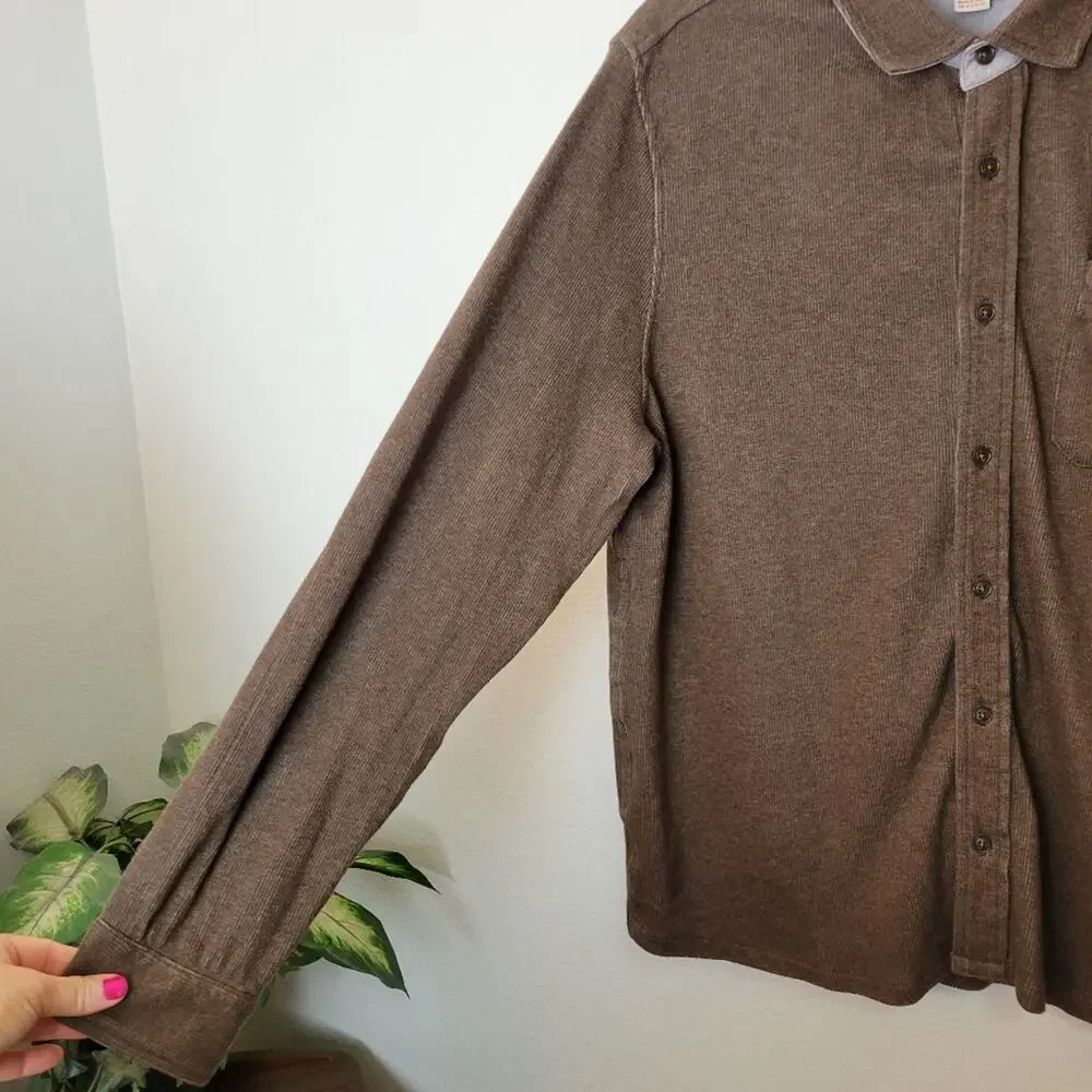 CARBON 2 COBALT Men's Brown Stretch Corduroy Midweight Button Down Shirt Sz M